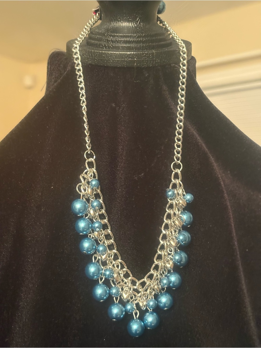 Statement Blue Beaded Chain Necklace - Women Jewelry